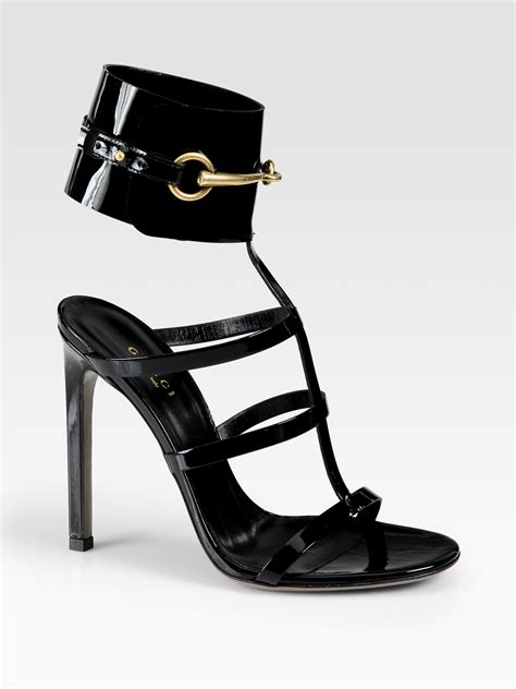 gucci ankle strap heels|gucci black leather sandals.